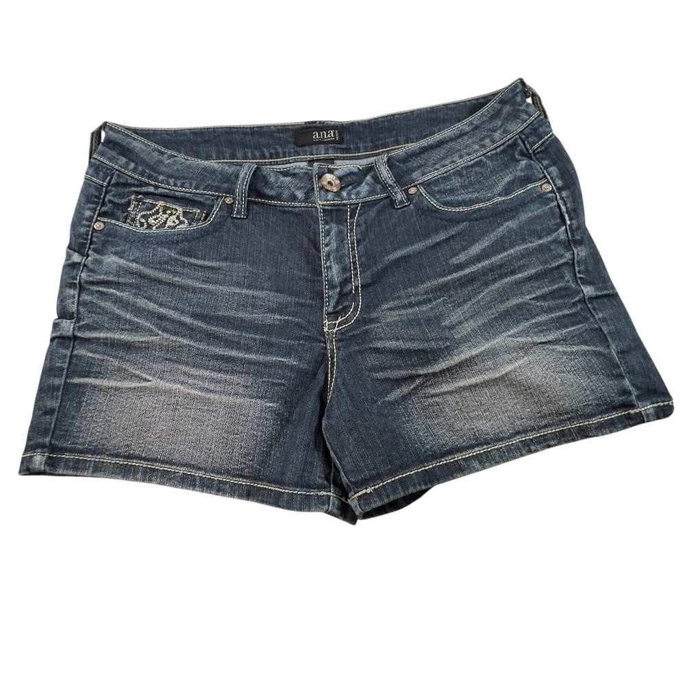 a.n.a Denim Blue Jean Shorts Whiskered Size 16P Bling Pockets Sequins Y2K Cheeky